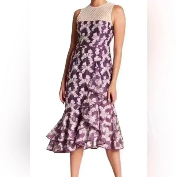 Nanette Lepore Purple Floral Lace Formal Midi Dress Size 8 Made in NYC - Picture 1 of 9